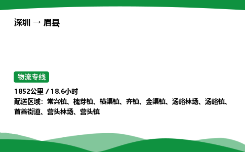 深圳到眉县物流往返直达专线_市+县+镇+乡